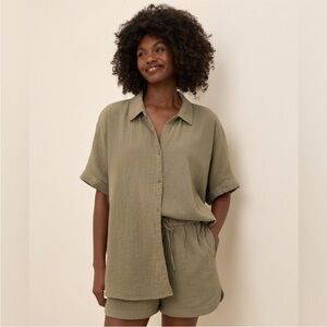 Pact Green Organic Cotton Coastal Double Gauze Oversized Shirt Women’s Xs/S